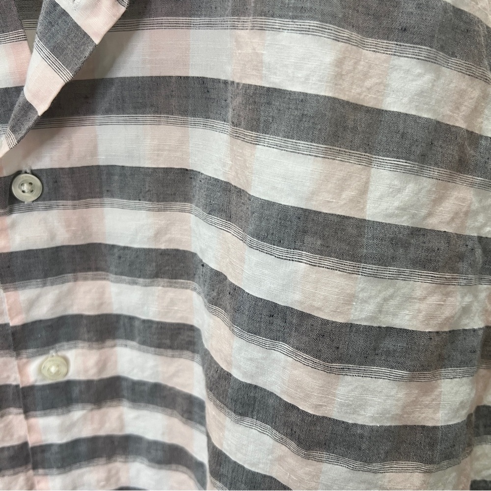 Perry Ellis short sleeve button down Linen Blend Grey White Pink Plaid Large - Picture 2 of 7